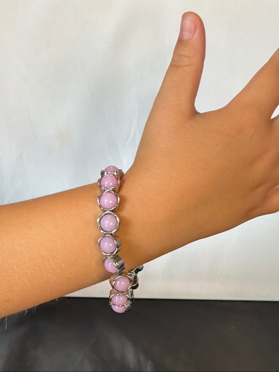 Jewelry - Silver inspired Bracelet with Pink Cabochon Stones - Women's Jewelry